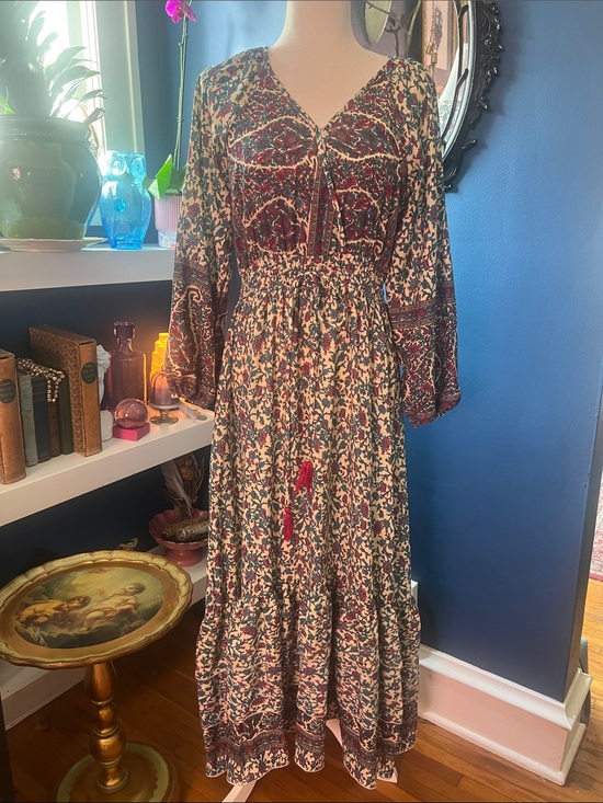 Anthropologie Dresses & Skirts - Anthropologie boemo Boho Tie-Front Maxi Dress in Teal Burgundy Floral